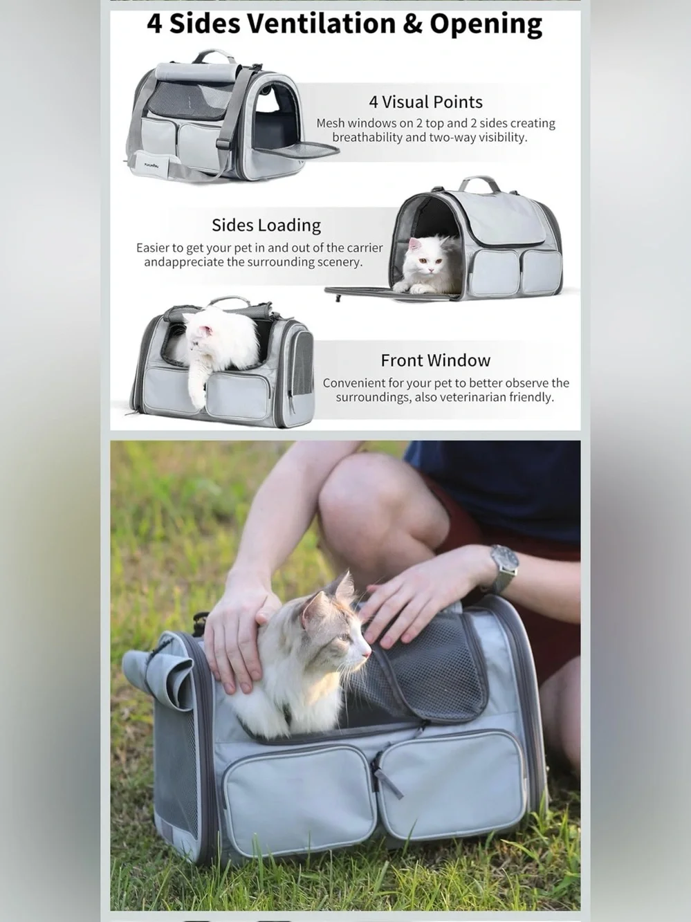 Soft-Sided Pet Travel Carrier - Light Gray Airline-Approved Pet Bag